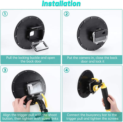Carcasa tip dome compatibil cu GoPro Hero 9 Black, impermeabila, pentru sport acvatic, scufundari, snorkeling, cu unghi larg de actiune
