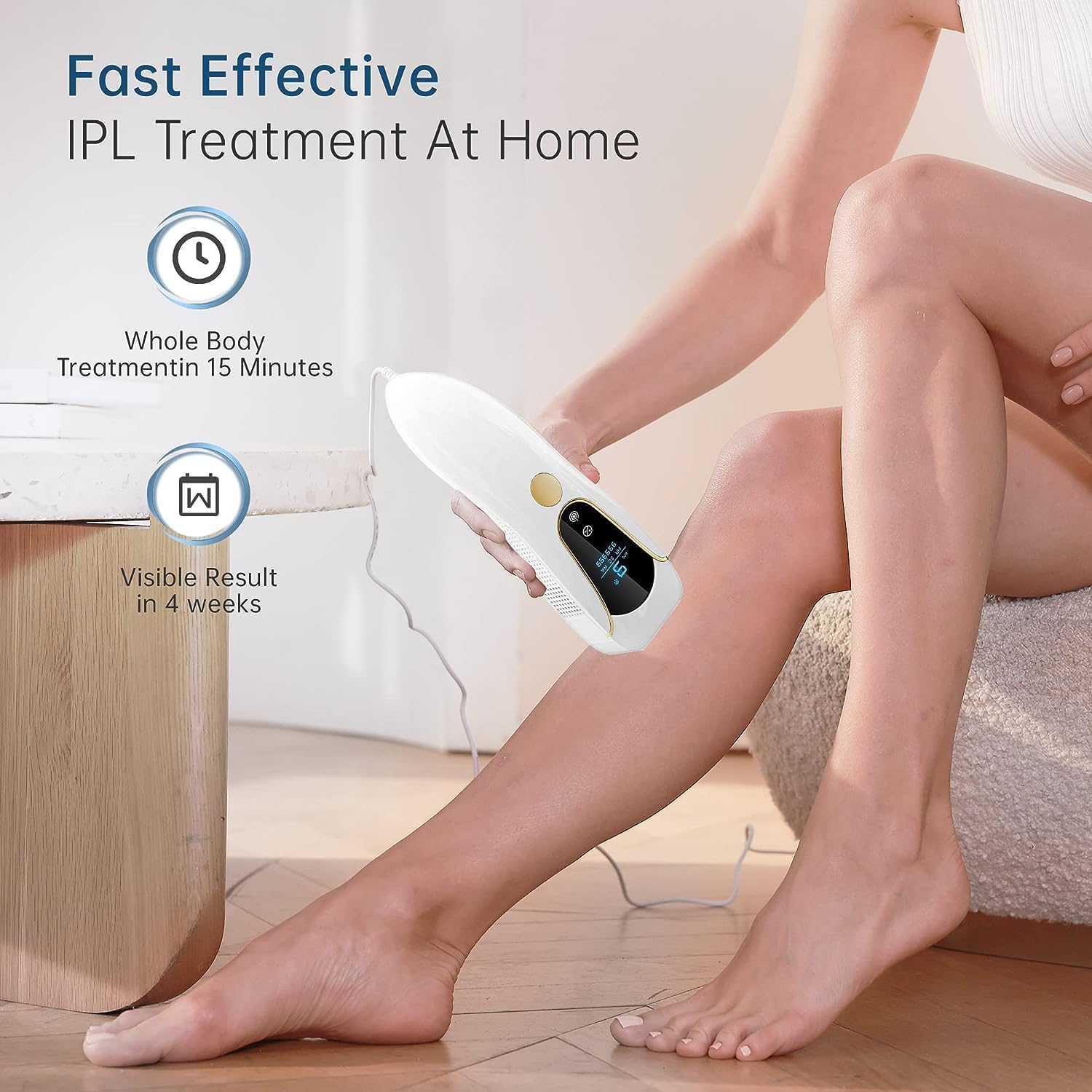 Epilator IPL cu functie de racire dubla, 999.900 de impulsuri luminoase, 3 functii avansate HR, SC, RA, display LED, touchscreen, mod manual si automat cu 9 niveluri de intensitate, pentru corp, fata, axila, inghinal, AMINZER