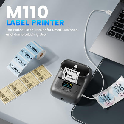 Imprimanta termica Bluetooth portabila, printare etichete 20-50 mm, cu display, 203dpi, acumulator 1500 mAh, aplicatie dedicata, compatibil iOS si Android, neagra