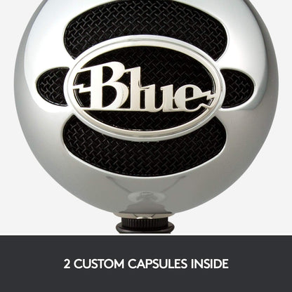 Microfon USB Blue Snowball, condensator cu 2 capsule, modele polare cardioid si omnidirectional, Plug & Play, pentru streaming, podcast, gaming, YouTube si conferinte, compatibil PC si Mac, argintiu