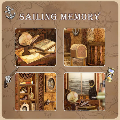 Puzzle 3D Cotor de carte DIY, Cu lumina LED, Stil retro, Suport carti Book Nook Sailing Memory, Cutefun BK02