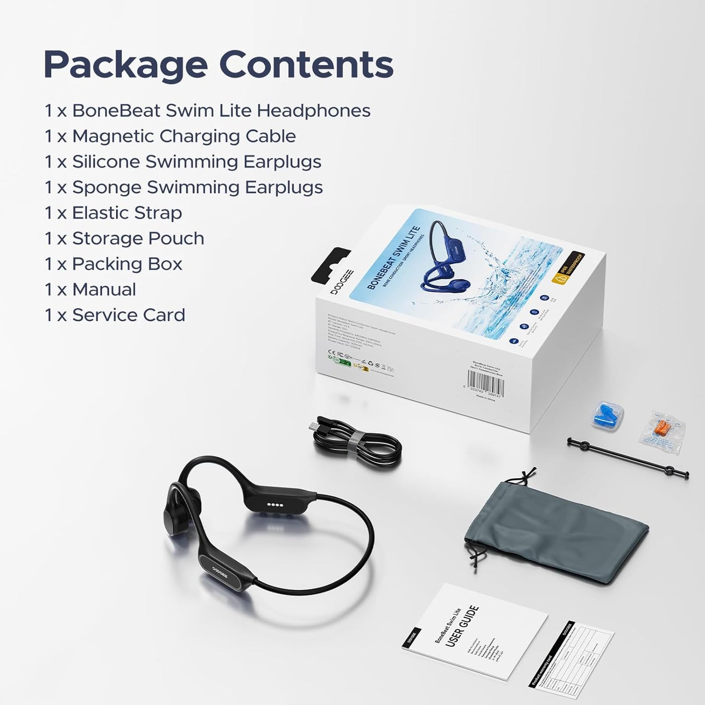 Casti Wireless Doogee Bone Sound, Bluetooth 5.4, IP68, 32GB, MP3 integrat, Open-Ear, mod dublu Bluetooth/MP3, pentru ciclism, fitness sau inot, gri inchis