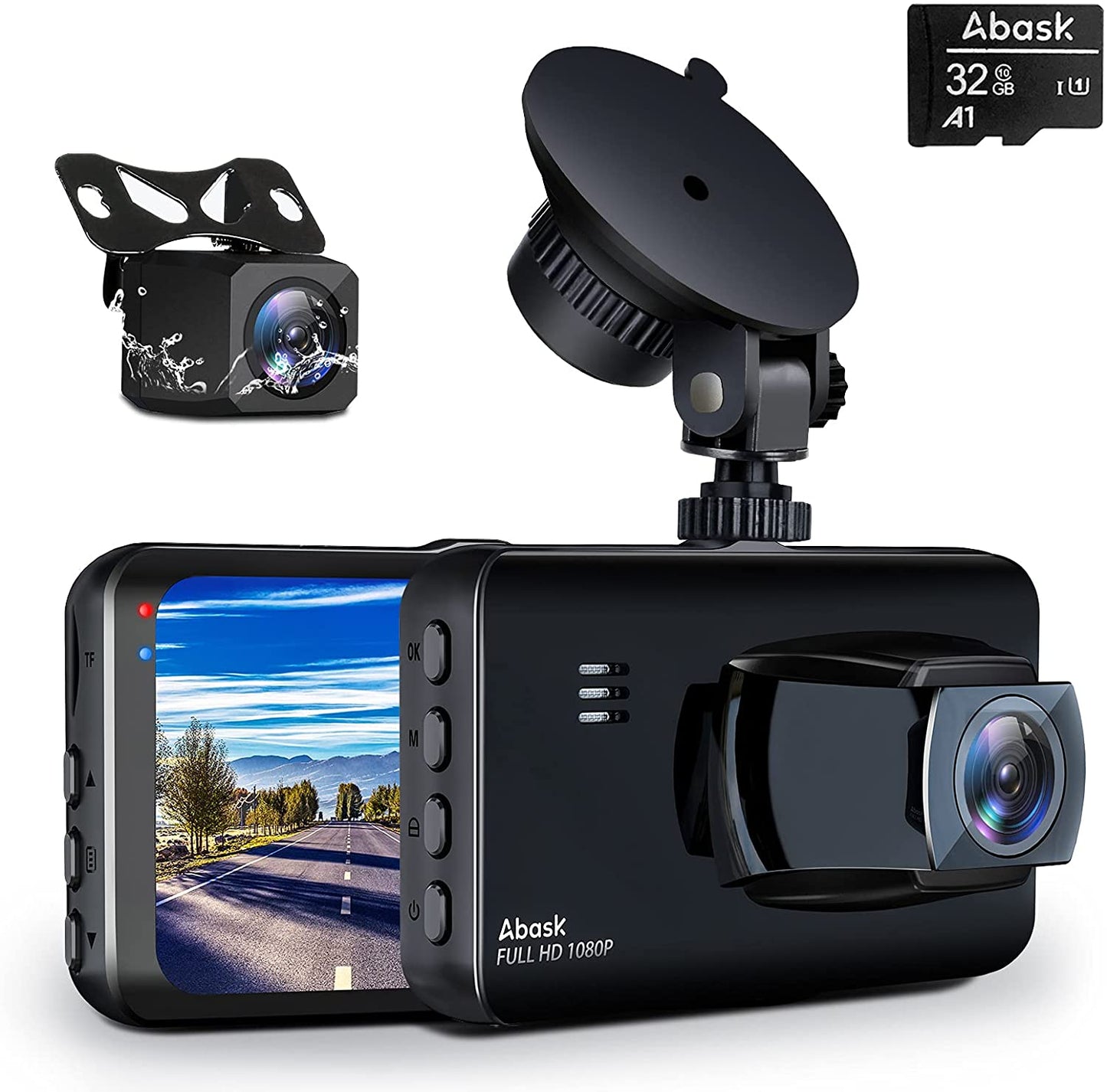 Camera de bord auto dubla, senzor G, unghi larg 170 °, ecran 3 inch, inregistrare in bucla, detectie miscare, nightvision, card de memorie de 32 GB