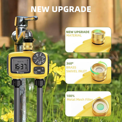 Programator irigare automat cu 2 iesiri, temporizator udare digital LCD, intrare din alama, impermeabil IP55, programare zilnica si saptamanala, pentru gradina, gazon si sera