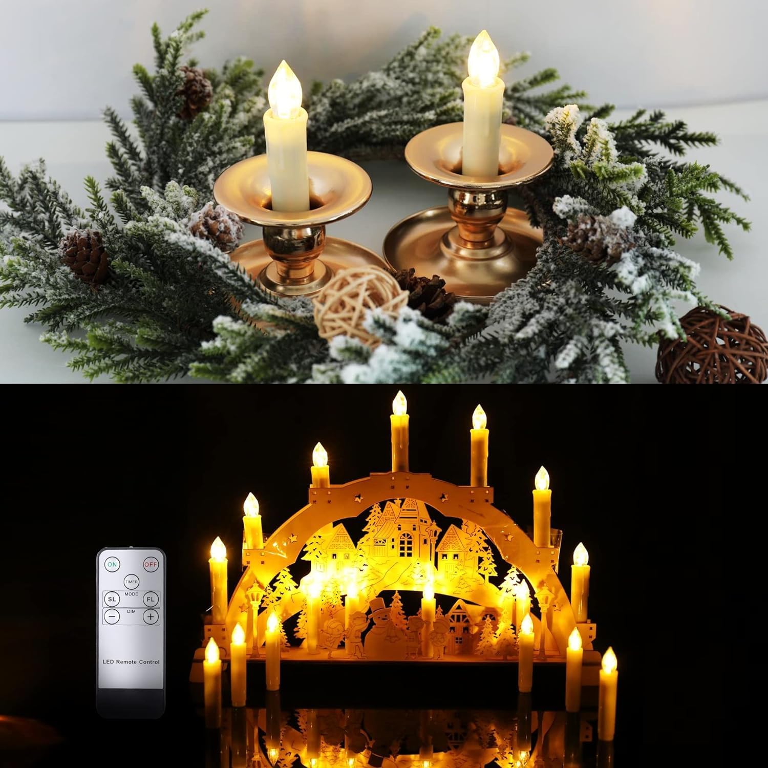 Set 40 lumanari LED cu telecomanda, impermeabile IP64, dimabile cu 5 niveluri si 3 moduri luminozitate, functie de temporizator, cu prindere tip clema, tarus, ventuza sau suport, baterii, pentru Halloween, Craciun, nunta, petrecere, decoratiuni de gradina