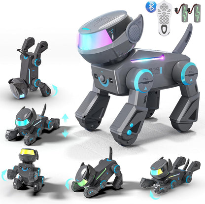 Robot inteligent Smart, caine interactiv cu LED multicolor, bluetooth speaker, programabil 100 comenzi, 15+ functii interactive, baterii reincarcabile – Jucarie STEM pentru copii 3–12 ani