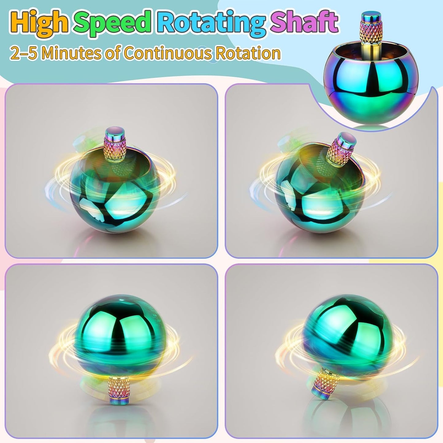 Fidget spinner metalic Coolden, titirez anti-stres, rotatie 3-5 min, silentios, otel inoxidabil 304, mini portabil EDC, pentru copii si adulti, multicolor