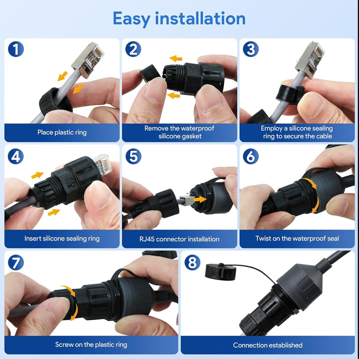 Adaptor Ethernet XLTTYWL pentru Starlink Gen 3 / Mini, RJ45, cuplaj extensie si reparatie, IP67 impermeabil, compatibil Starlink V3 Dishy, conectori lipire, pentru exterior si interior