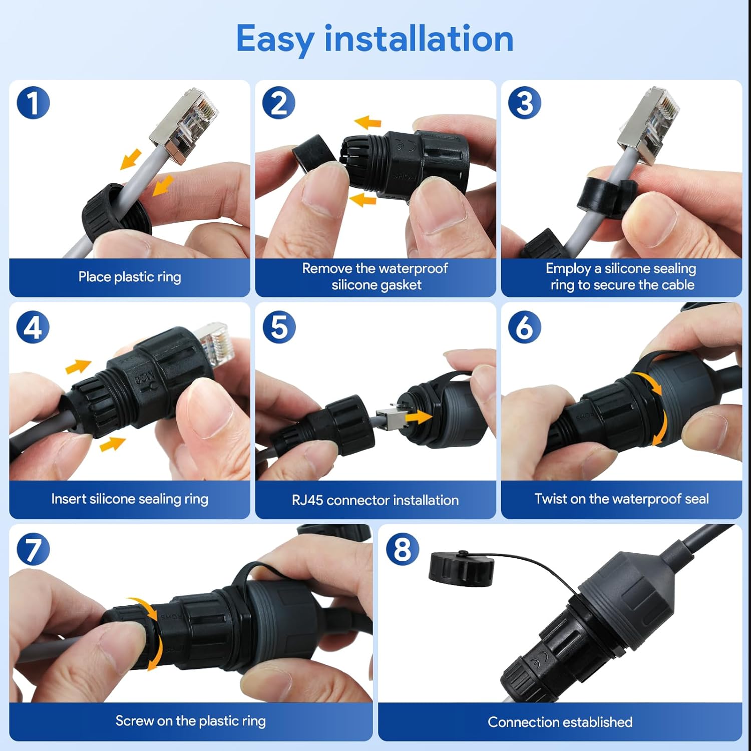 Adaptor Ethernet XLTTYWL pentru Starlink Gen 3 / Mini, RJ45, cuplaj extensie si reparatie, IP67 impermeabil, compatibil Starlink V3 Dishy, conectori lipire, pentru exterior si interior