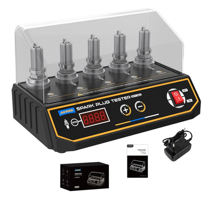 Tester bujii auto cu 5 socluri, AUTOOL SPT360, pentru masini si motociclete, 200-9000 RPM, cu display LCD, 20 x 15 x 10 cm, negru