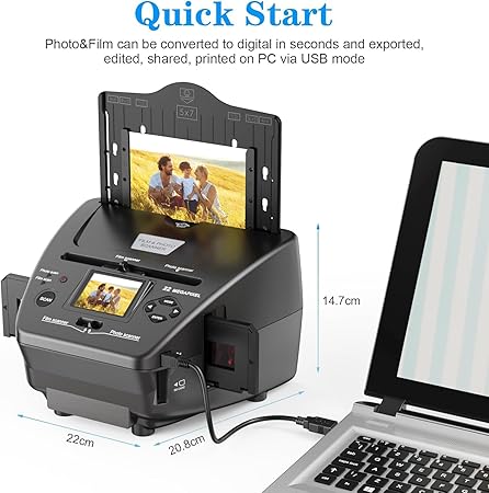 Scanner de film, diapozitive si poze, cu afisaj LCD de 2.4 inch, converteste in format digital, cu slot card SD si USB, de 22 MP