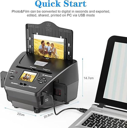 Scanner de film, diapozitive si poze, cu afisaj LCD de 2.4 inch, converteste in format digital, cu slot card SD si USB, de 22 MP