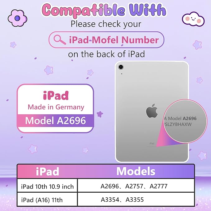 Husa compatibila iPad 11/10,9 inci, generatia 11/10, 2025/2022, cu protectie ecran. suport tip stand rotativ la 360°, curea de umar, din silicon, model fluture, mov