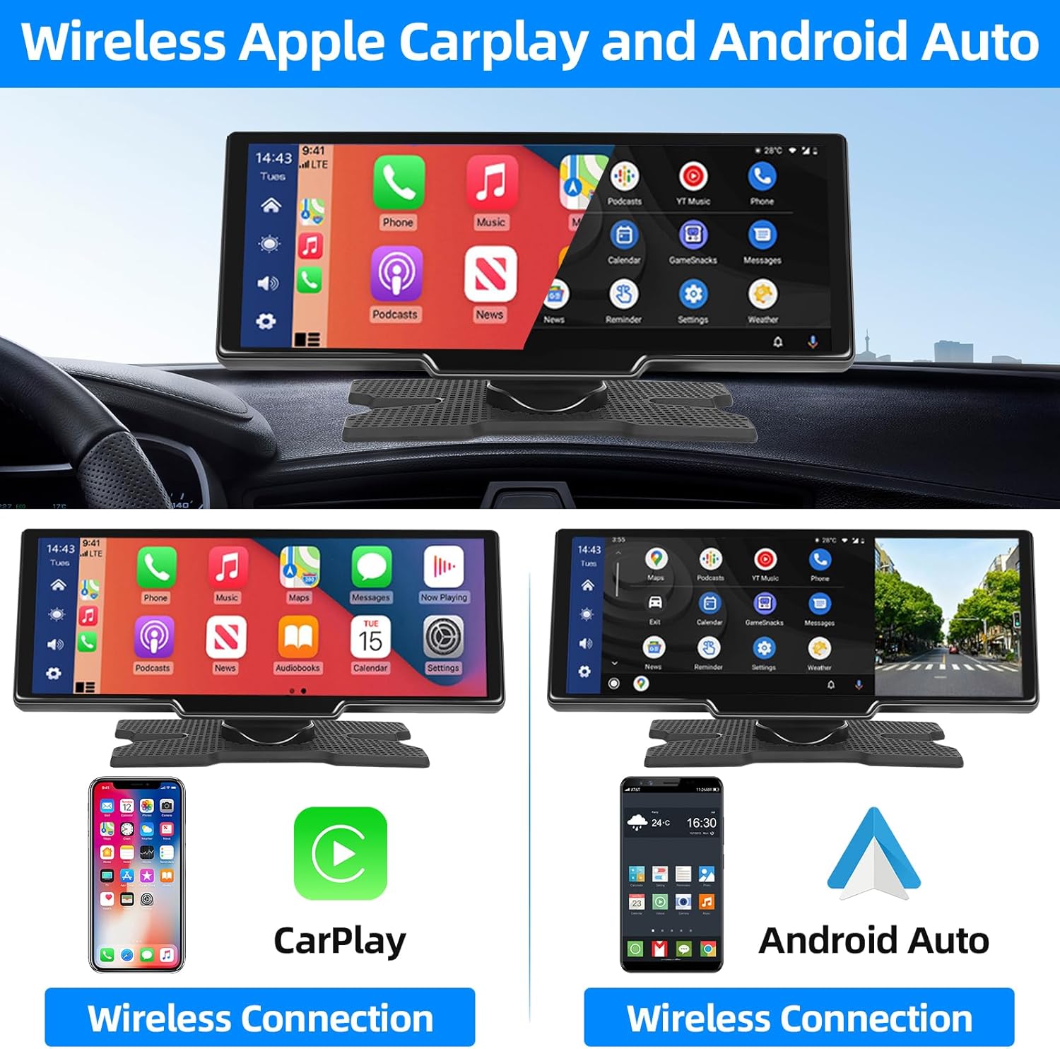 Navigatie auto, Multimedia 9, 3 inch cu camera de bord, control prin Apple CarPlay si Android Auto, cu touchscreen, Bluetooth, Transmitator FM, control vocal, split-screen, inregistrare in bucla, 7-32 V