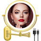 Oglinda cosmetica iluminata LED, marire 1X/20X, luminozitate reglabila, 3 moduri iluminare, reincarcabila, cu doua fete, buton tactil, rotativa 360°, aurie