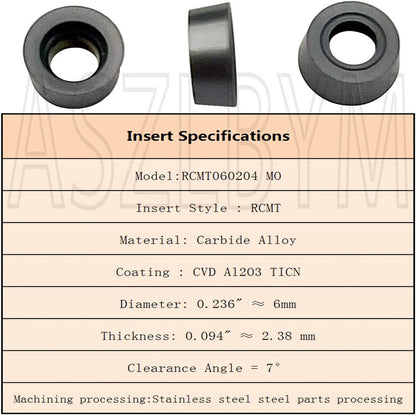 Set cutit de strung cu placute amovibile rotunde, 11 piese de strunjit din carbura RCMT060204 MO si bara de 12 mm/100 mm, multifunctional