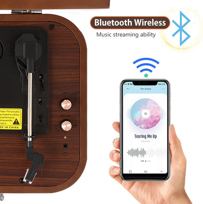 Pick-up Bluetooth 5.4, 3 viteze 33/45/78 rpm, AUX, USB, 2 difuzoare stereo incorporate, pentru vinyl 7/10/12 inch, functie inregistrare, design tip servieta, maro