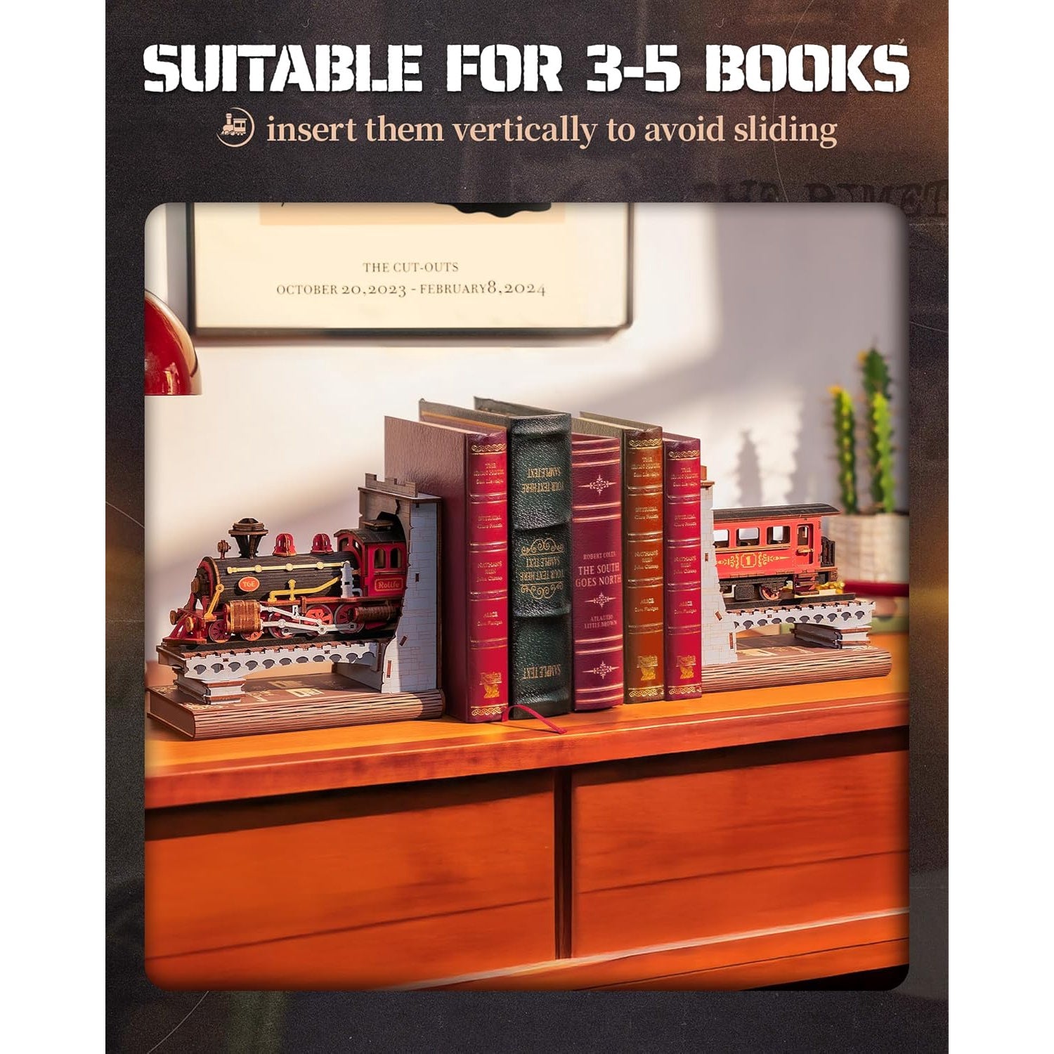 Puzzle 3D Book Nook Kit, Suport de carte DIY tren in tunel, 313 piese, accesoriu decorativ multifunctional