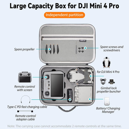 Husa de protectie drona DJI Mini 4 Pro si controler DJI RC 2, geanta de transport impermeabila, portabila 32 x 24 x 9 cm, rezistenta la socuri, cu maner si curea de umar, gri