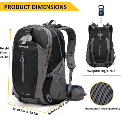Rucsac de drumetie 40 l cu husa de ploaie, gheozdan impermeabil, buzunar frontal si laterale, material bretele respirabil, pentru drumetii, camping, trekking, negru