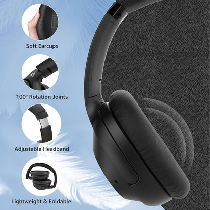 Casti wireless Over the Ear Bluetooth, Noise Cancelling ANC, sunet Hi-Fi, microfon, timp redare pana la 75 ore, Bass Music, negru