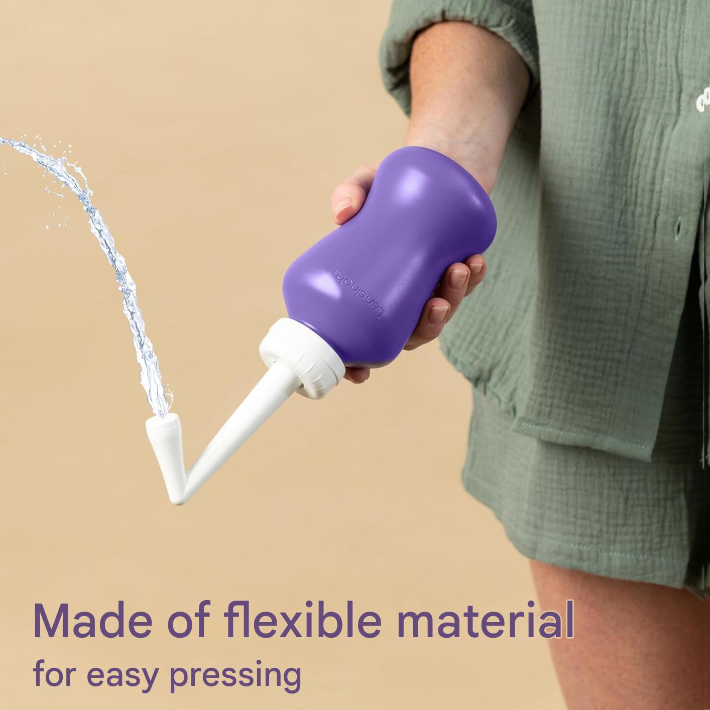 Irigator pentru igiena intima, 360 ml, curatare delicata si igienica pentru zona intima sensibila, sticla flexibila pentru stoarcere usoara, cap retractabil, portabil, alternativa sustenabila la hartia igienica, ideal postpartum