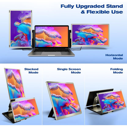 Monitor portabil pentru laptop cu doua ecrane detasabile 15.6 inch, Full HD 1080P, pliabile, contrast 1000:1, sRGB, 16.7 millioane culori, HDMI/USB-C, difuzor incorporat, pentru Mac, Windows, Chrome