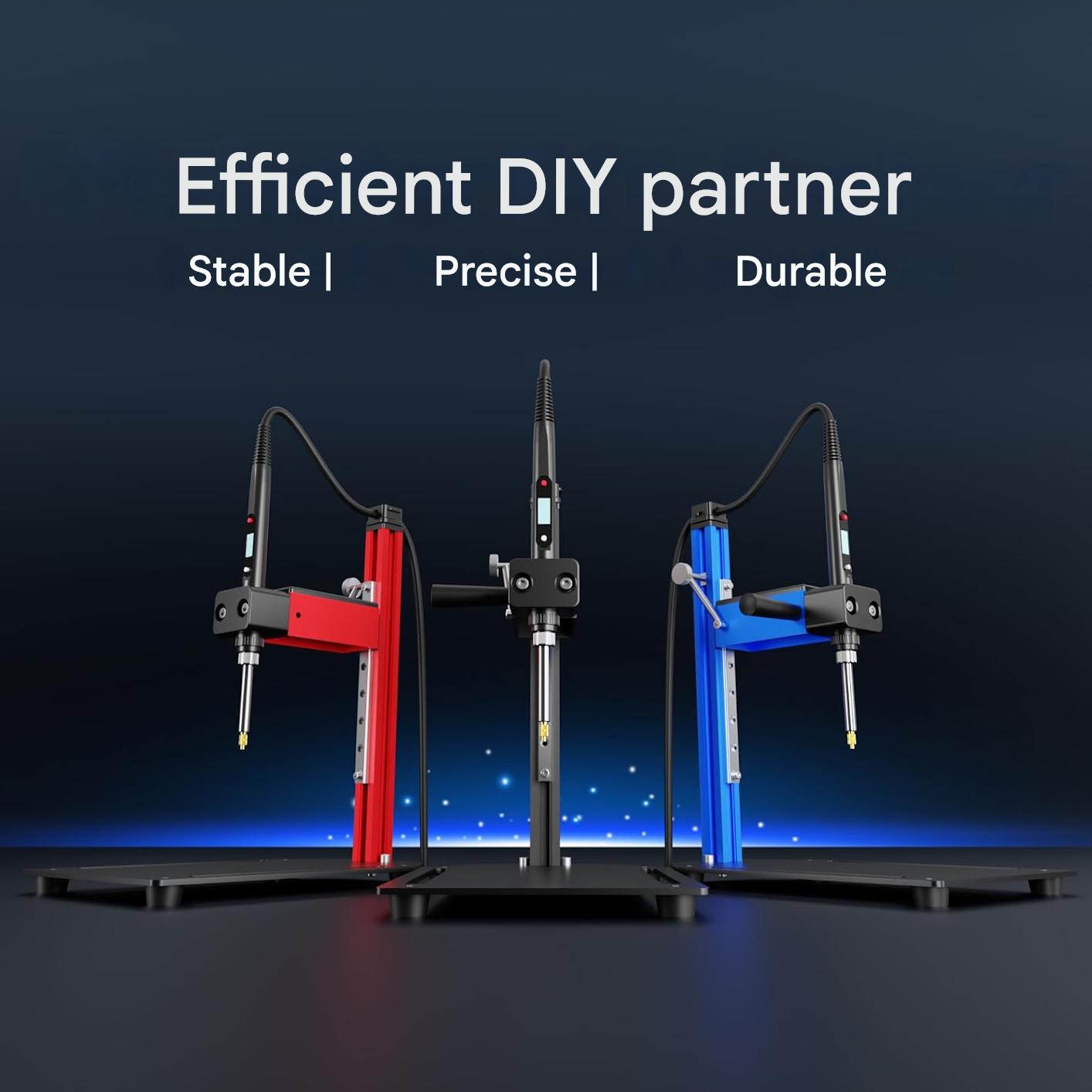 Instrument de insertie termica DACKZZM pentru insertii filetate, set 8 capete M2-M8, suport vertical 90°, compatibil imprimare 3D, aluminiu, reglabil, negru