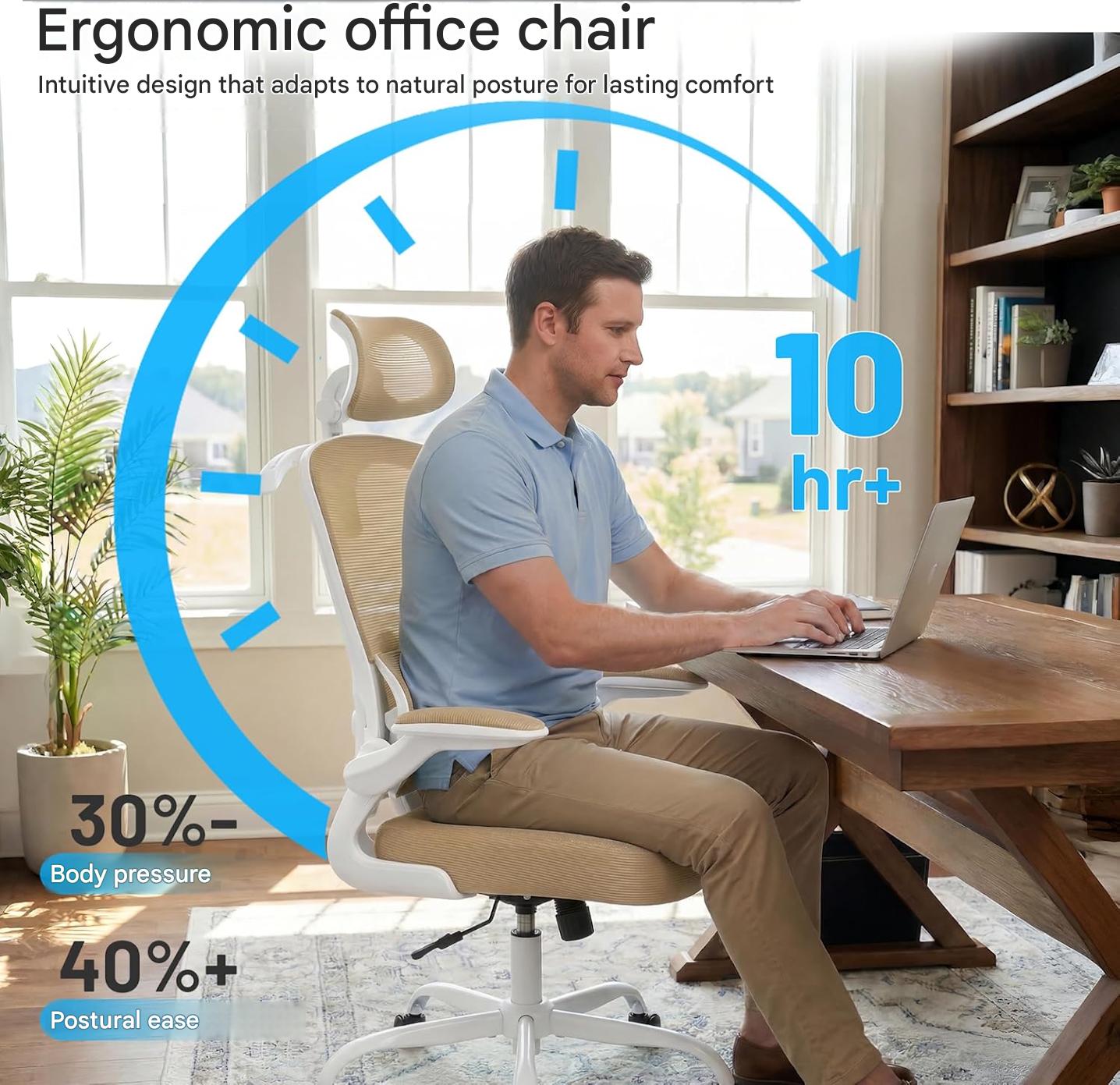 Scaun de birou ergonomic Coscendo, cu tetiera 3D reglabila si suport lombar ajustabil, inclinare 90°–120°, cotiere rabatabile 90°, reglabil pe inaltime, rotativ cu roti silentioase, sarcina maxima 130 kg, crem