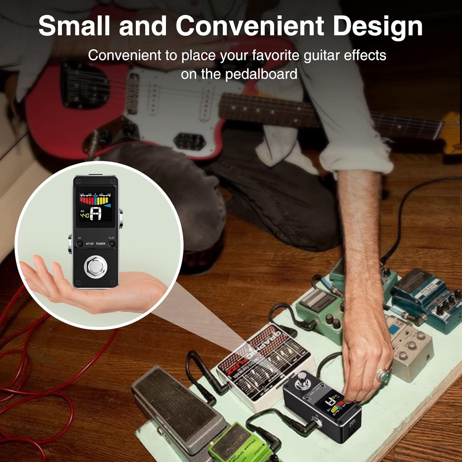 Acordor cromatic, pedala tuner pentru chitara electrica, bypass cu buton picior, ecran LCD, carcasa din aluminiu, fara zgomote la comutare, negru