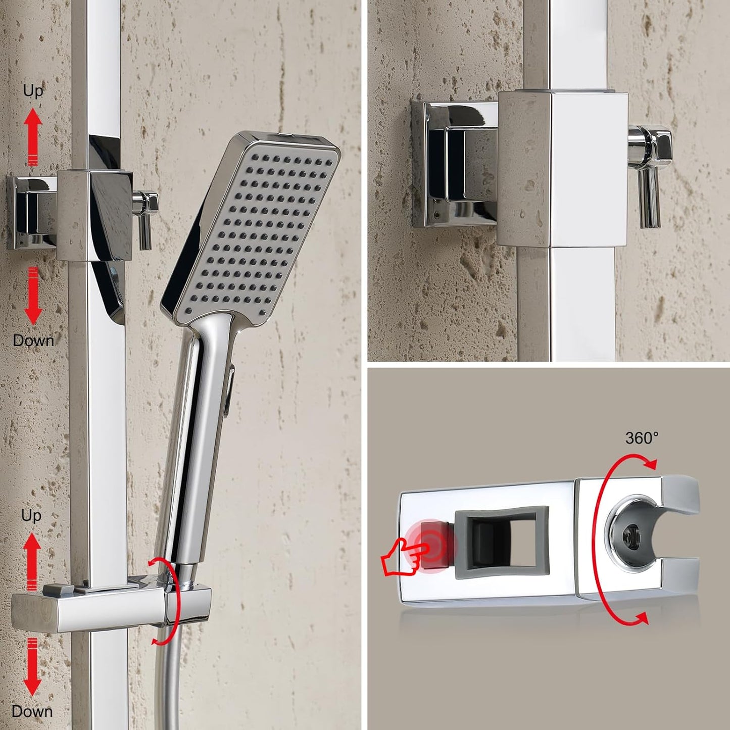 Coloana de dus, sistem cu termostat, model aparent, inaltime reglabila, cap dus tip ploaie 30 x 20 cm, 2 functii, cromat
