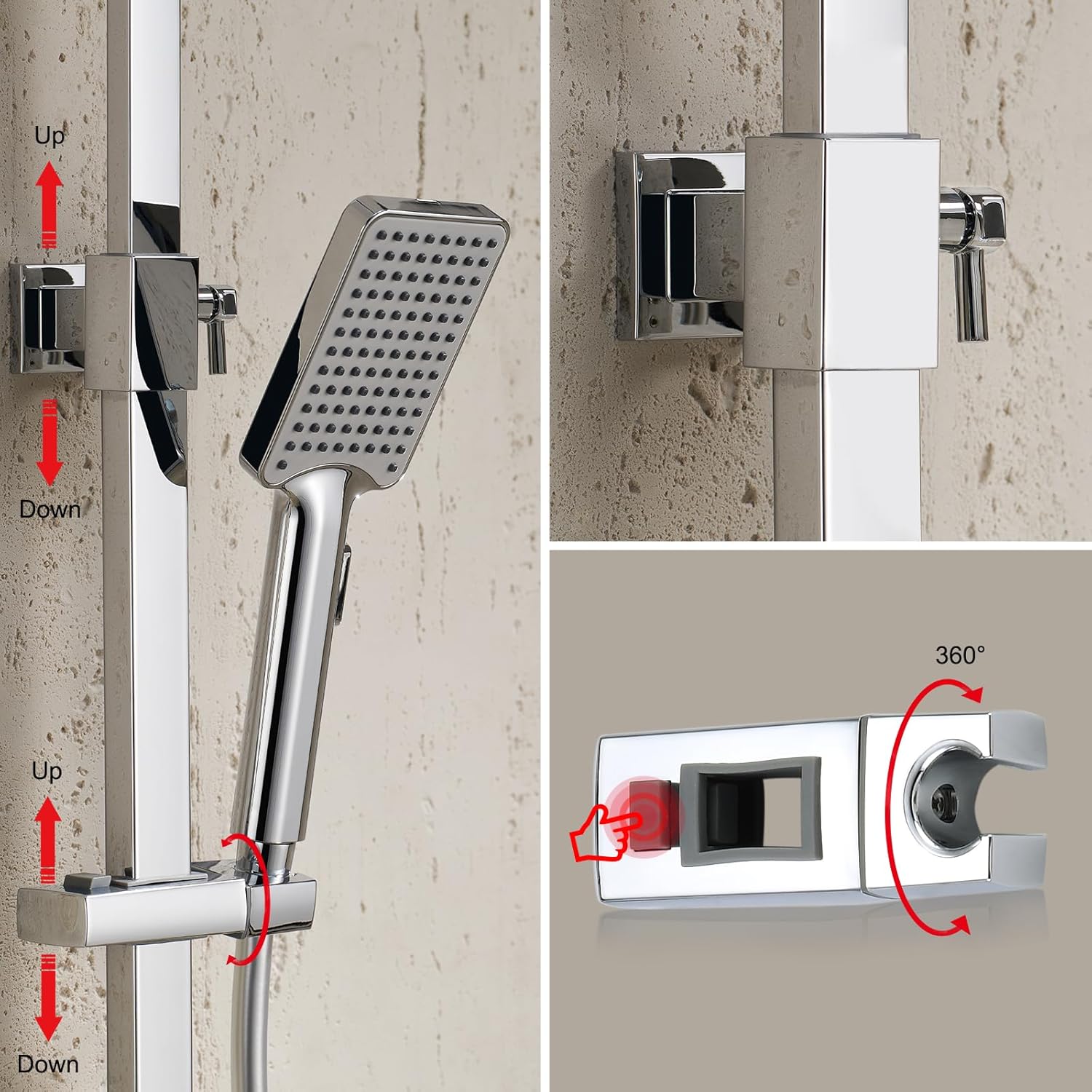 Coloana de dus, sistem cu termostat, model aparent, inaltime reglabila, cap dus tip ploaie 30 x 20 cm, 2 functii, cromat