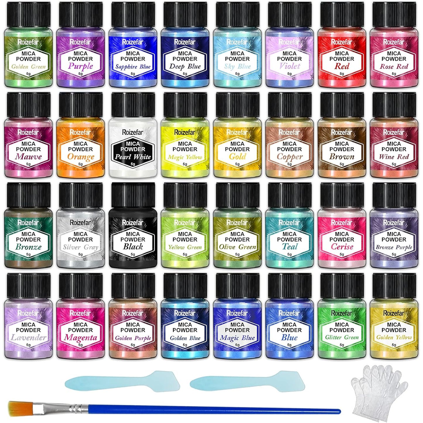 Set pigmenti pudra cu 32 culori metalice 5 g, colorant pulbere metalizata, aditiv multifunctional pentru vopsea, rasina epoxidica, lumanari, slime, sapun
