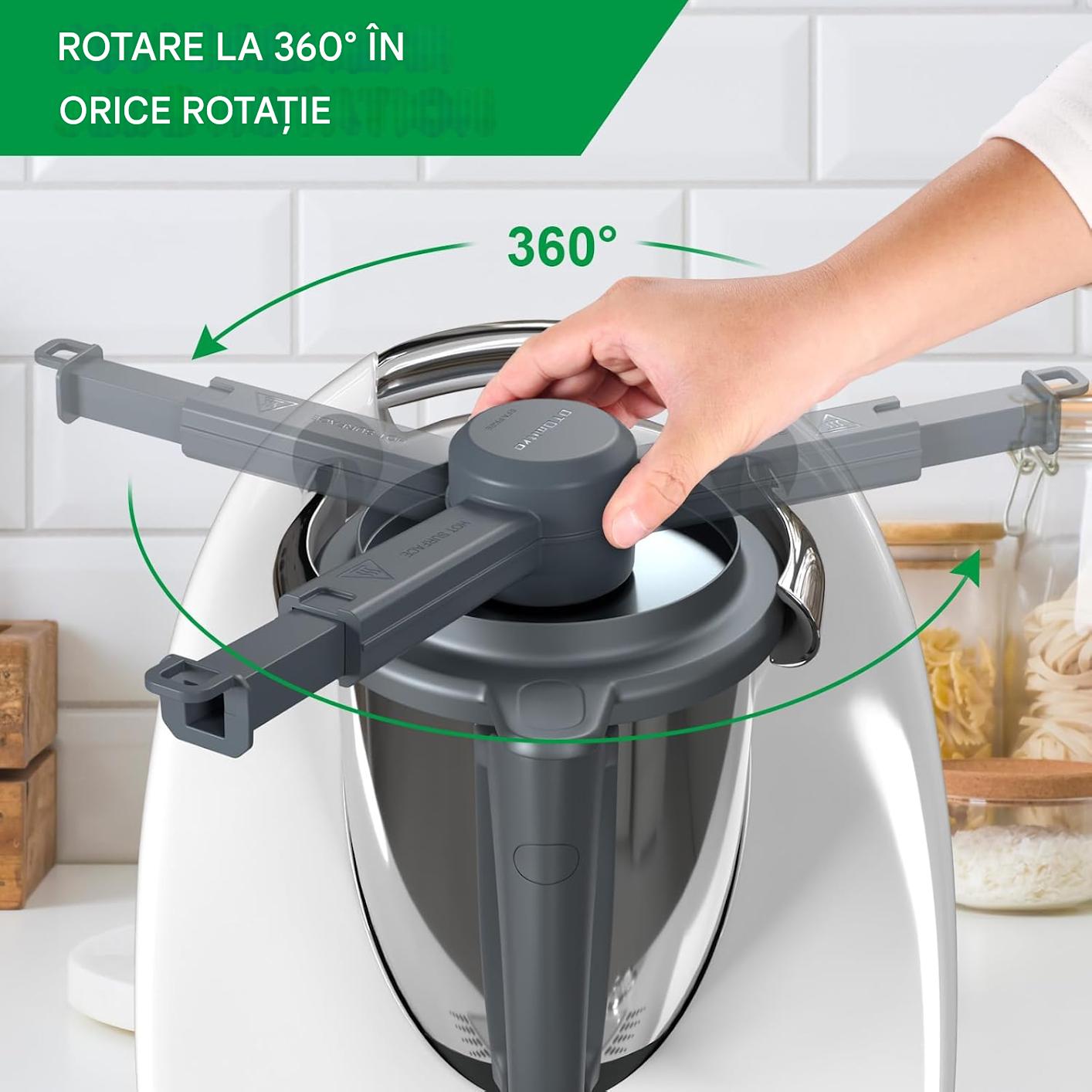 Adaptor de aburi, accesoriu pentru Thermomix TM5 TM6 TM31 TM21, deflector rotativ 360°, fara BPA, deviator de aburi, gri