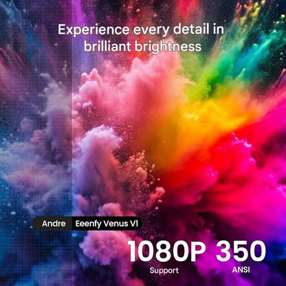 Vidoproiector portabil smart 4K, cu Android 13.0, WiFi 6, Bluetooth 5.2, rotativ la 270°, corectie E-Focus/trapezoidala, 25000 Lux, 1080P, cu USB 2.0, HDMI 2.1 si AUX 3, 5 mm, compatibil Smartphone, PC, Laptop, Tableta, PS5, pentru interior si exterior