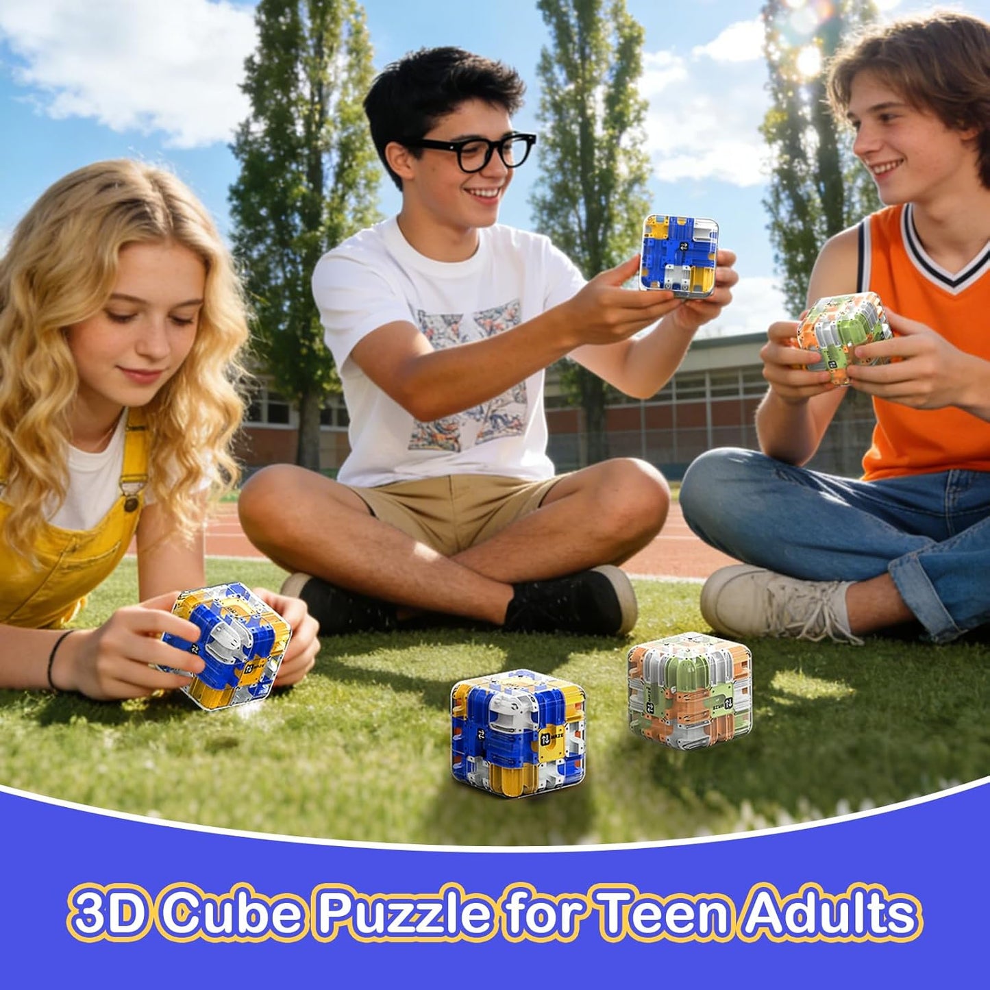 Labirint puzzle 3D Coolden 2 in 1 cu bile rotitoare, cub magic mare, jucarie interactiva si educativa, joc de inteligenta pentru dezvoltarea gandirii logice si a rationamentului, antistres, distractiv pentru copii si adulti, cadou de ziua de nastere