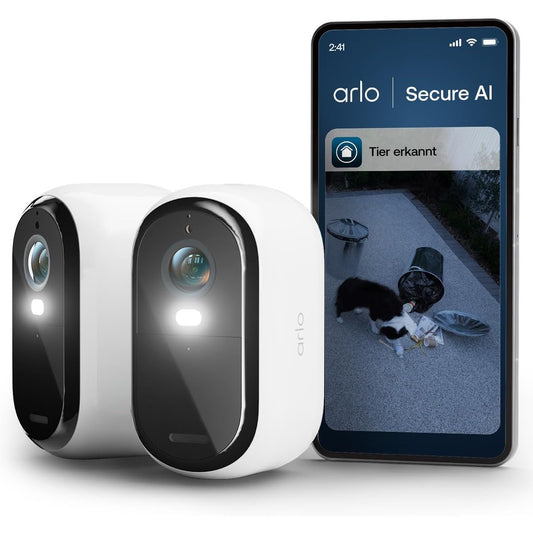 Camera de supraveghere Arlo Essential 3 HD cu baterie, set 2 bucati, WiFi, wireless, video 1080p, vedere nocturna color, lumina, senzor de miscare, alarma, audio bidirectional, Smart Home