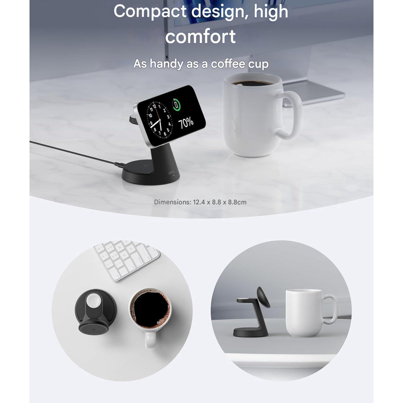 Incarcator wireless 3 in 1, QI2, incarcare rapida 15 W, prindere magnetica cu unghi ajustabil, compatibil iPhone 16/15/14/13/12, Apple Watch, AirPods Pro