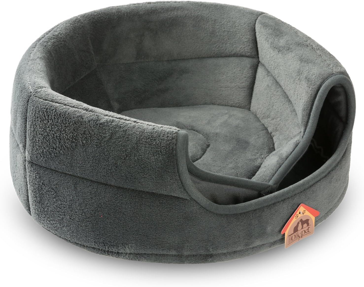 Patut caini si pisici 2 in 1, culcus pliabil pentru animale de companie mici, forma casuta si pat, din bumbac si tesatura de catifea, gri, marimea S