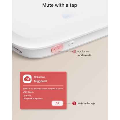 Detector inteligent de monoxid de carbon X-Sense XC0C-iR, Wi-Fi 2.4GHz, senzor electrochimic, afisaj LCD, alerte in timp real pe telefon, baterie inlocuibila, montaj perete sau portabil