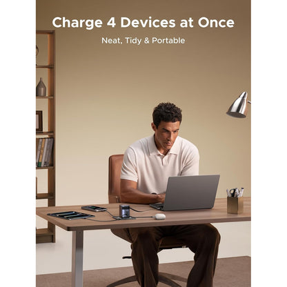 Incarcator retea 100 W PD GaN, cu cablu de incarcare USB-C retractabil, cu 2 porturi USB-C si 1 port USB-A, suporta fast-charge PD/QC/PPS, pentru laptop, tableta, smartphone