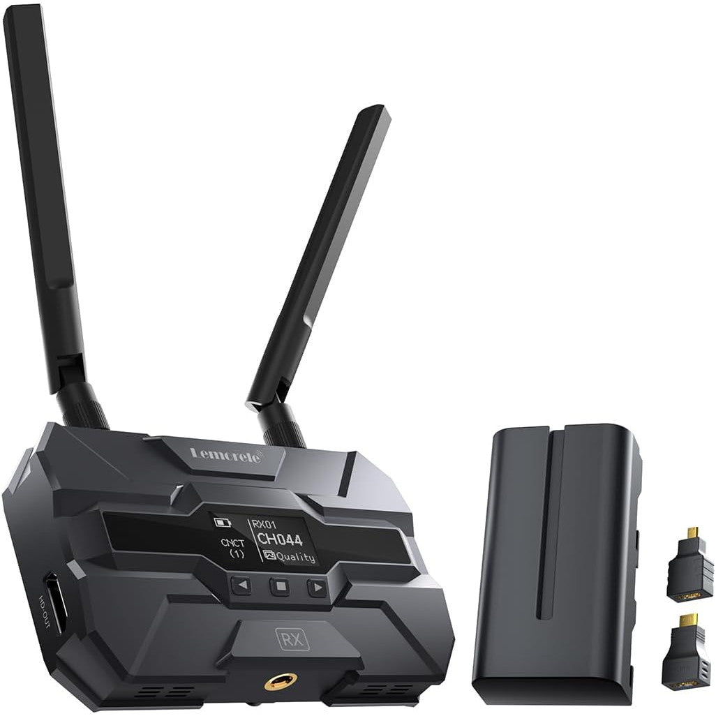 Receptor HDMI Wireless, pentru Extender HDMI Wireless 5G R200, accepta pana la 4 receptoare RX pentru 1 emitator TX, cu acumulator 4400 mAh, cu adaptor Micro HDMI si adaptor Mini HDMI, negru