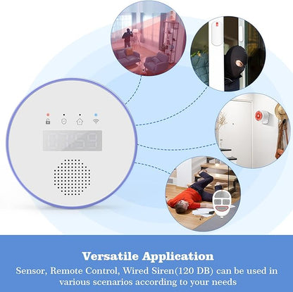 Sistem de alarma WiFi smart, 5/2,4 GHz, sirena 120 dB, 6 senzori pentru usi si ferestre, 2 telecomenzi, control prin aplicatie, compatibil cu Alexa si Google Home, pentru casa, garaj, birou