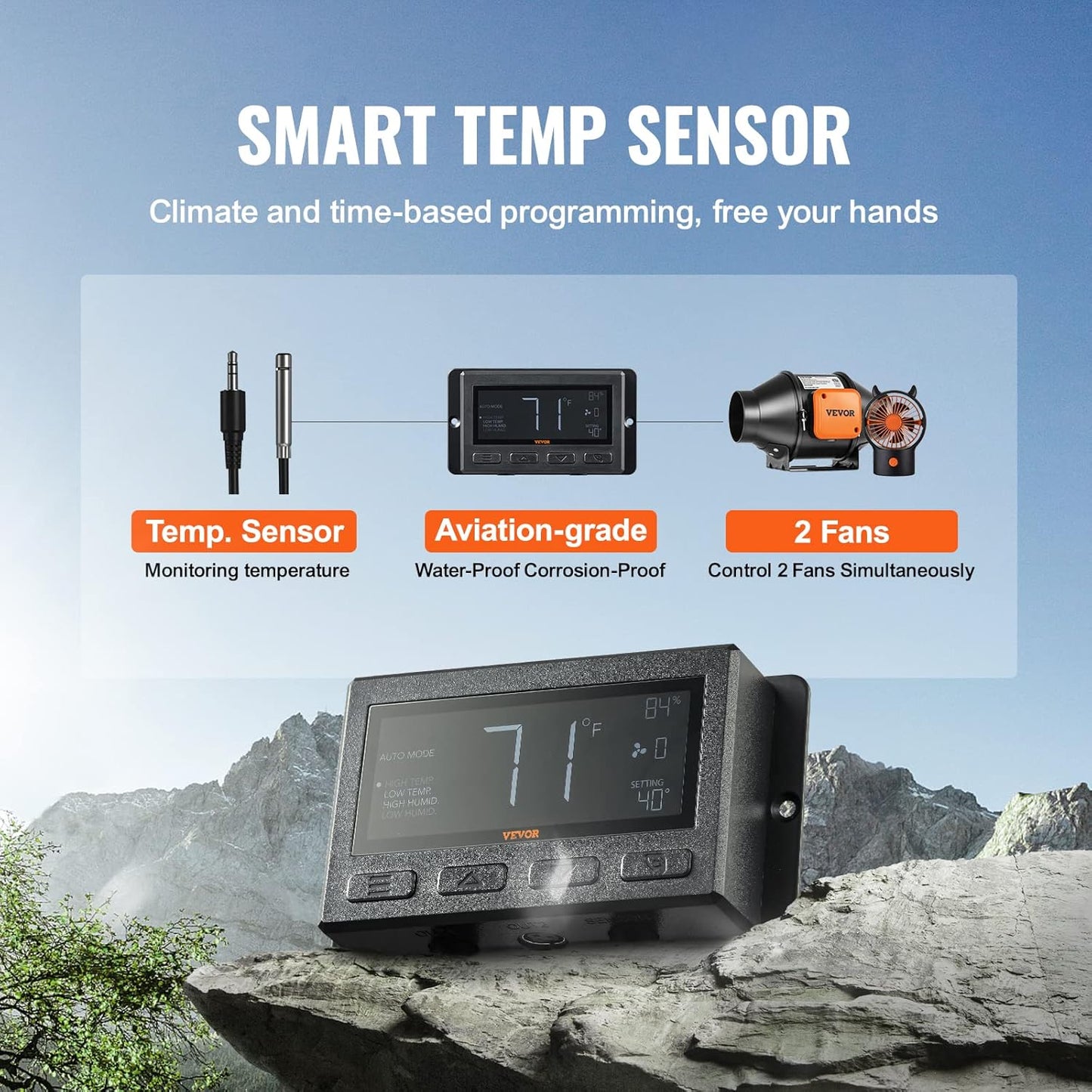 Ventilator de tubulatura pentru evacuare aer, cu controler de temperatura si umiditate, 205 CFM, 21 W, motor EC, 220m³/h, pentru racire, corturi de crestere, hidroponie, Vevor