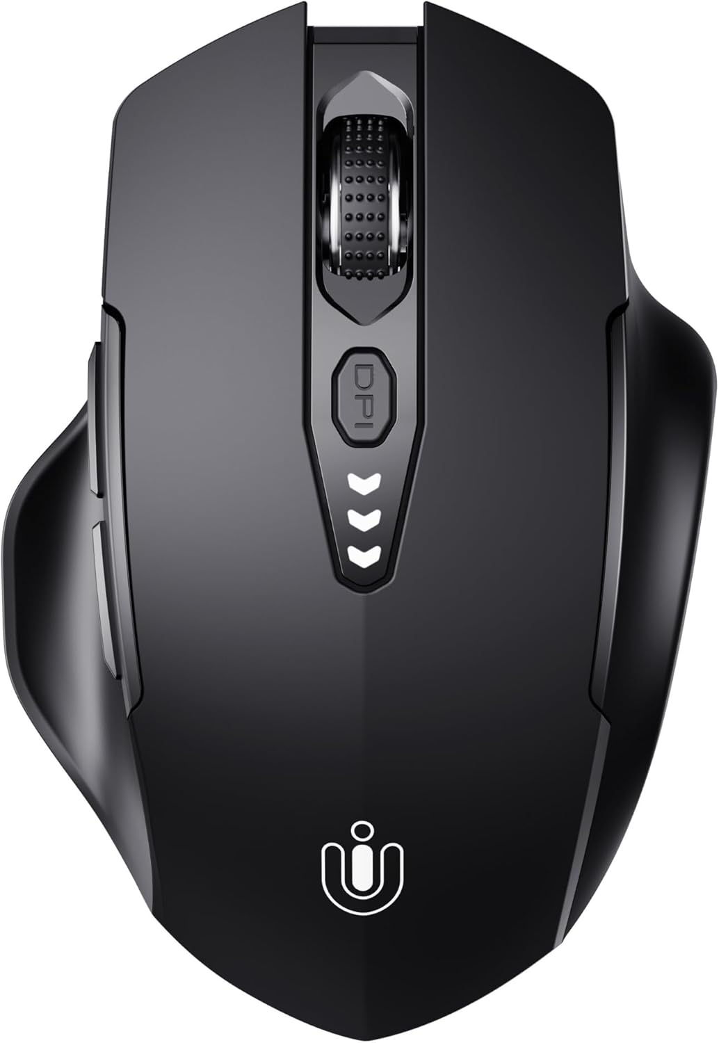 Mouse wireless cu Bluetooth 5.0/4.0 si 2.4 GHz, DPI reglabil pe 4 niveluri, indicator nivel baterie, design ergonomic, pentru laptop si PC, negru