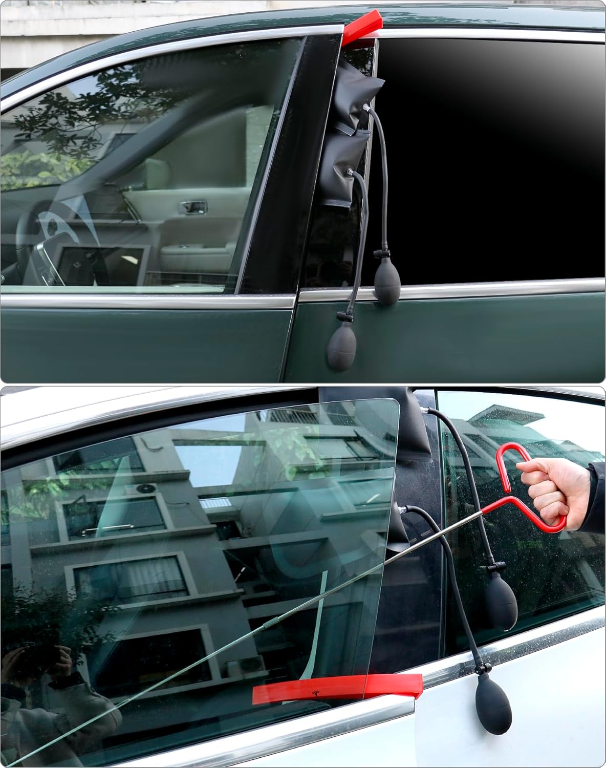 Kit de deblocare portiera auto 17 piese cu perne de aer, tije cu prelungire, scule demontare interior auto, profesionale, cu geanta de depozitare si transport