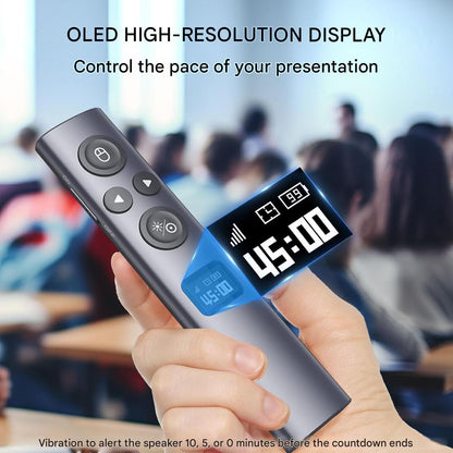 Laser profesional wireless pentru prezentari Norwii N95s BLE, telecomanda cu pointer digital si indicator laser integrat, evidentiere si amplificare pe ecrane LED/LCD si videoproiector, Air Mouse, Timer cu vibratii, Ecran OLED, Bluetooth + USB-A/USB-C