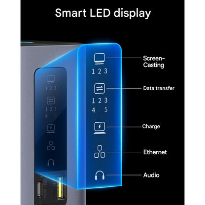 Statie de andocare 11 in 1, extindere la 3 monitoare 4K, 3 x HDMI 4K, Displaylink, 3 x USB-A, 2 x USB-C, 1 x Ethernet RJ-45 1GBPS, 1 x AUX, pentru MacBook M1/M2/M3 si Windows, cu buton blocare ecran si baza magnetica