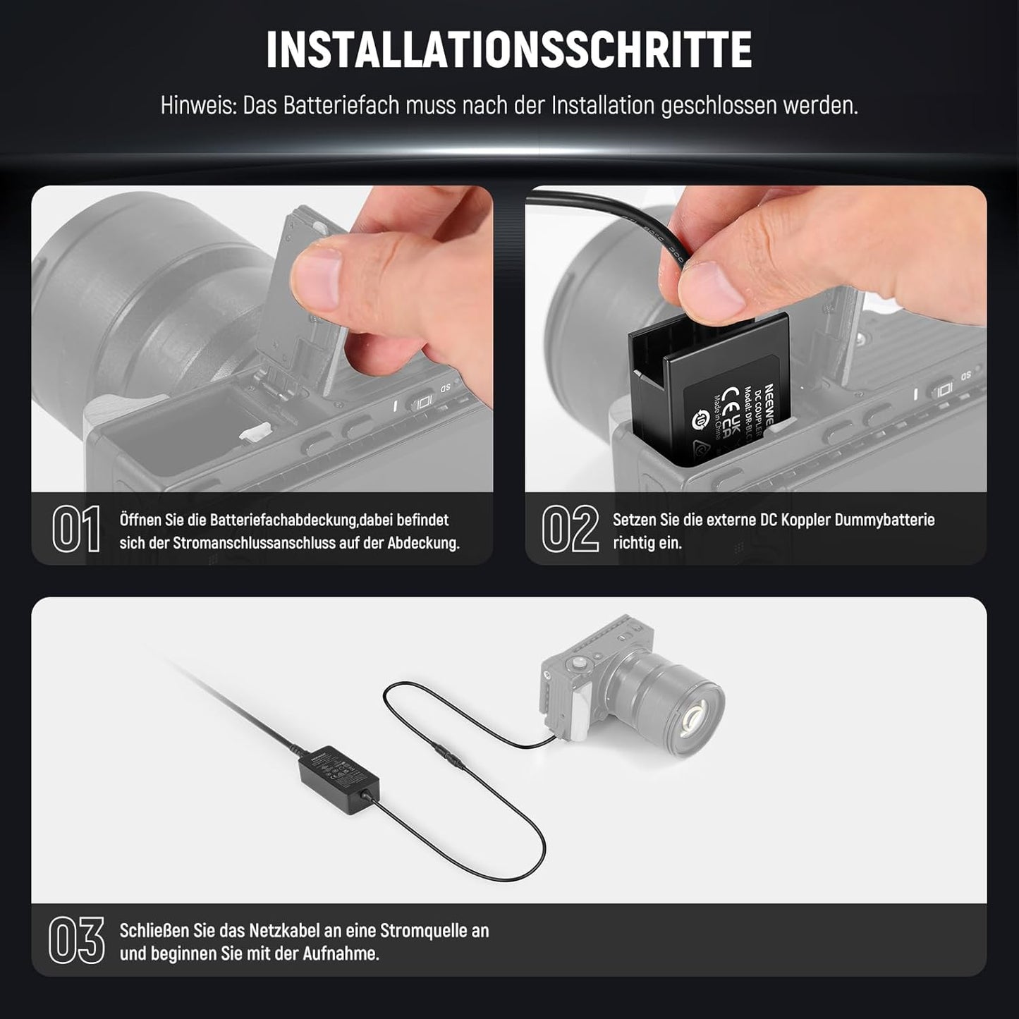 Acumulator dummy Neewer DMW-BLC12, set pentru alimentare continua, compatibil Panasonic