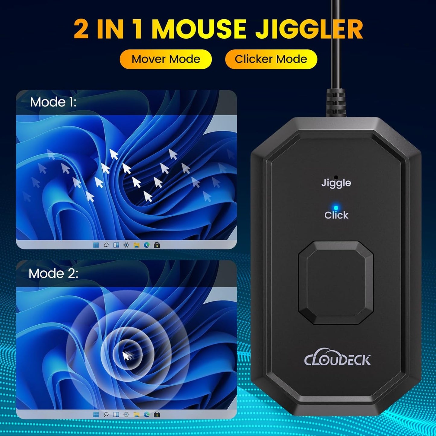 Jiggler mouse 2 in 1 functie auto click si simuleaza miscarea mouseului, nedetectabil, cu adaptor USB-C, Plug & Play, pentru computer, laptop, PC